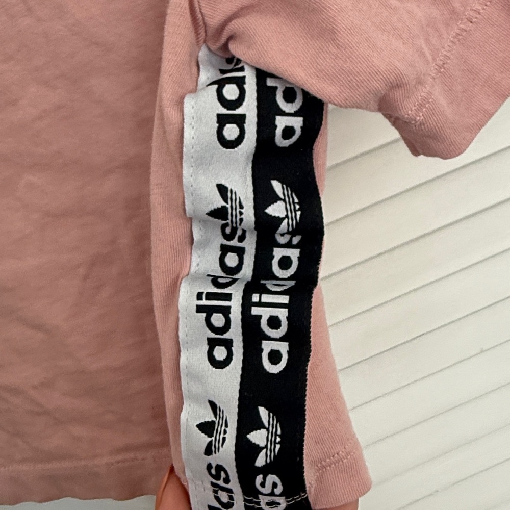 adidas Pink Cropped Tee with Logo Tape - Picture 4 of 5